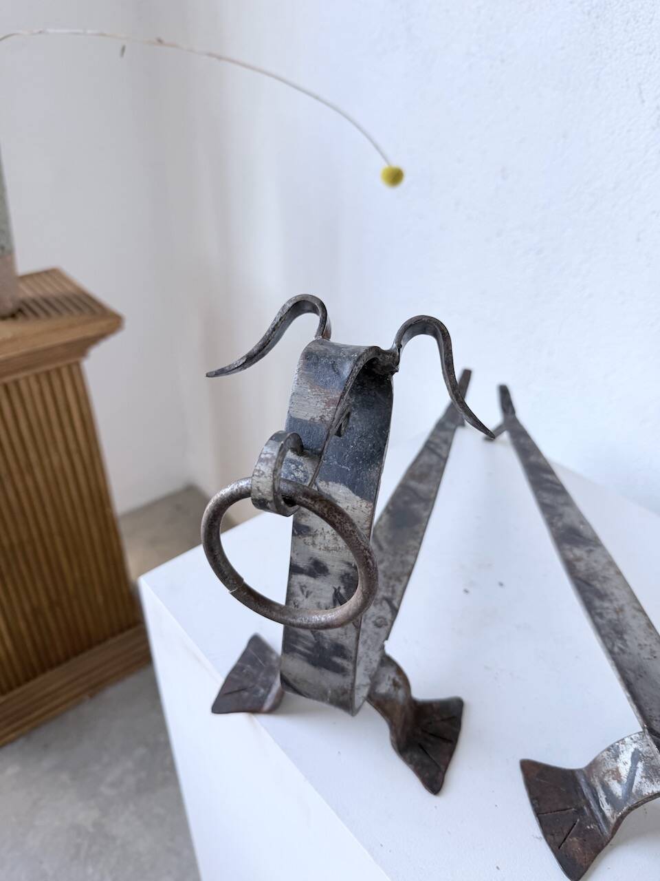 Pair of zoomorphic metal andirons "dogs" 1950