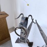 Pair of zoomorphic metal andirons "dogs" 1950