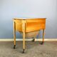 Wheeled sewing box, pear wood, beech, wicker, 1960s