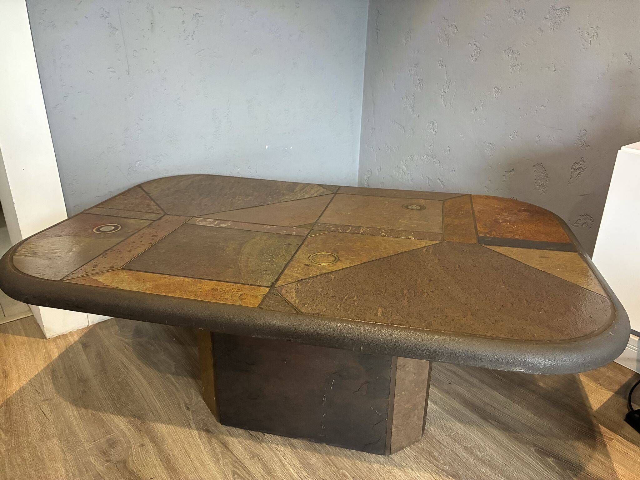 Paul Kingma brutalist coffee table, stone and brass, 1980s