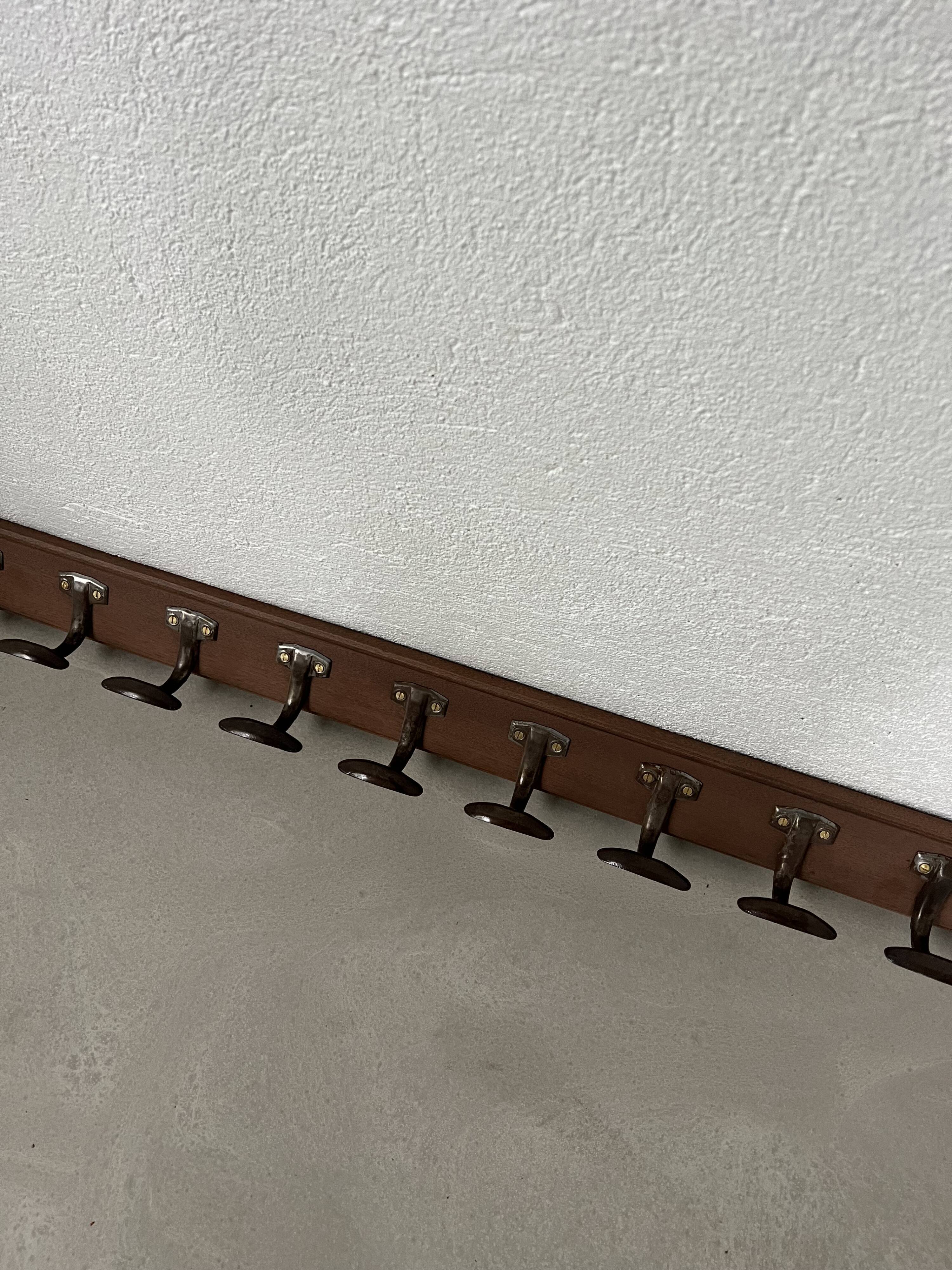 Old  school wall coat rack with 20 hooks, completely restored