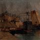 Oil on canvas depicting a boat at the quayside in the late 19th century by H. Hapeyre