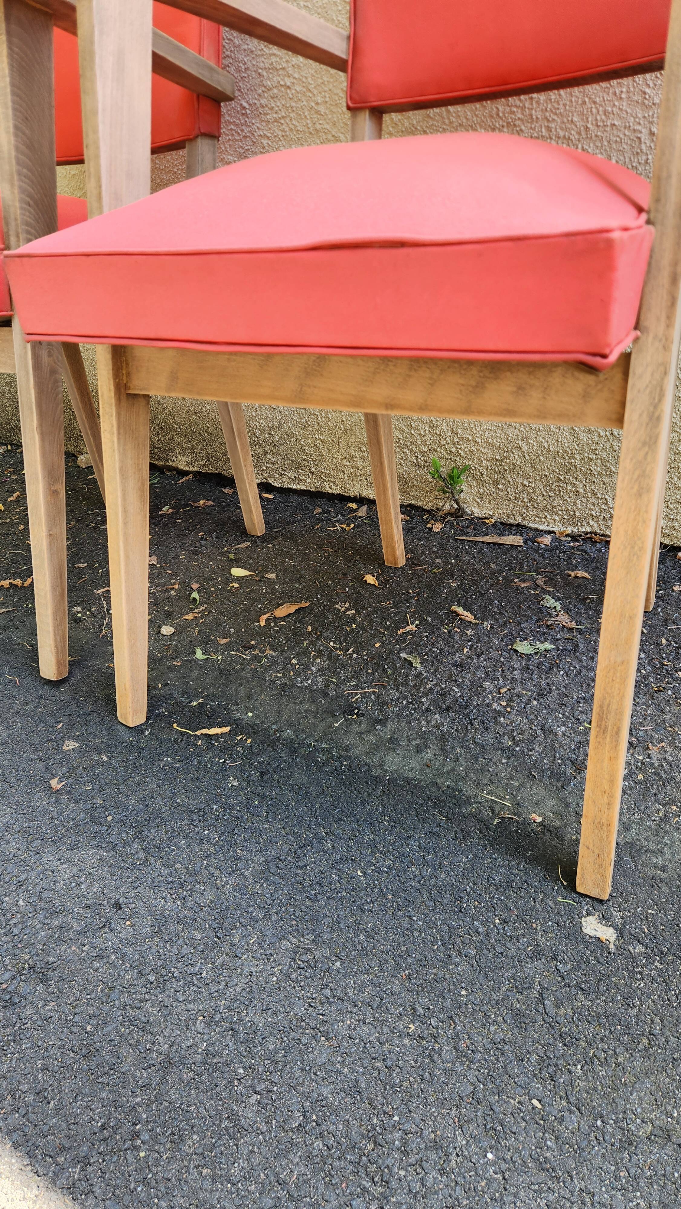 Pair of Vintage Bridge Armchairs Red & Wood 1950s
