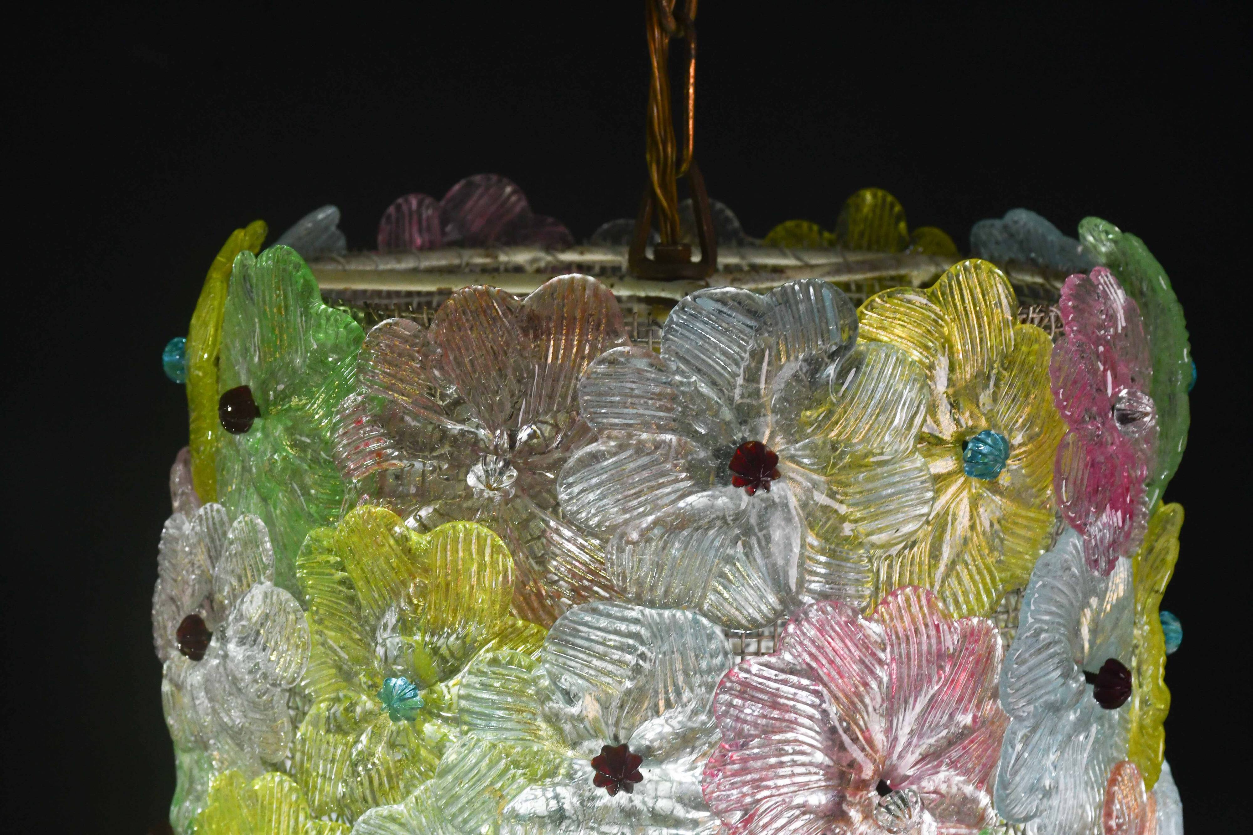 Amazing Vintage Multicolor Murano Glass Flower Chandelier by Seguso