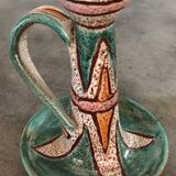 Hand candleholder in enamelled ceramic, polychrome paint, art deco, numbered
