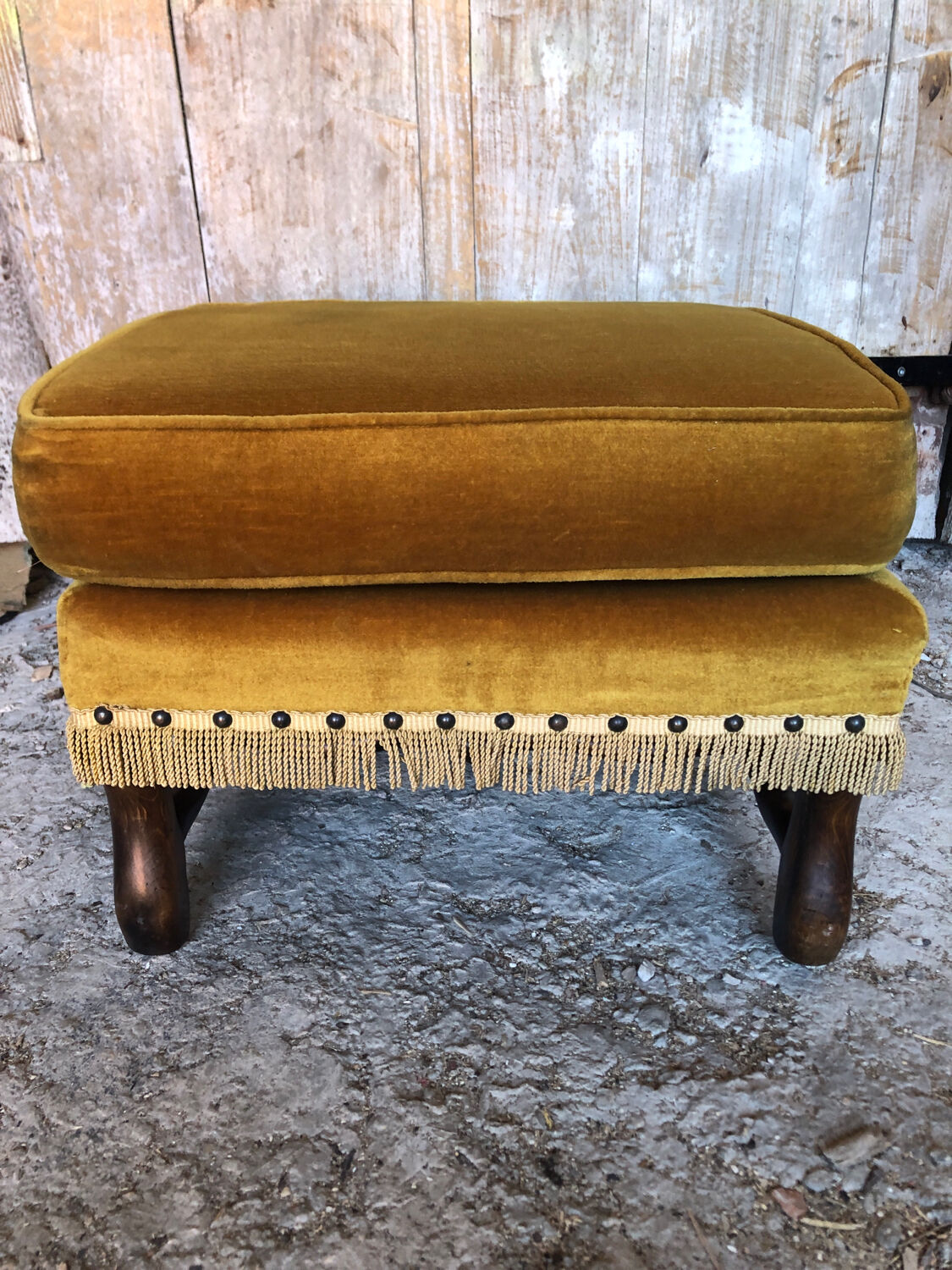 Jean Roche footrest in velvet and wood