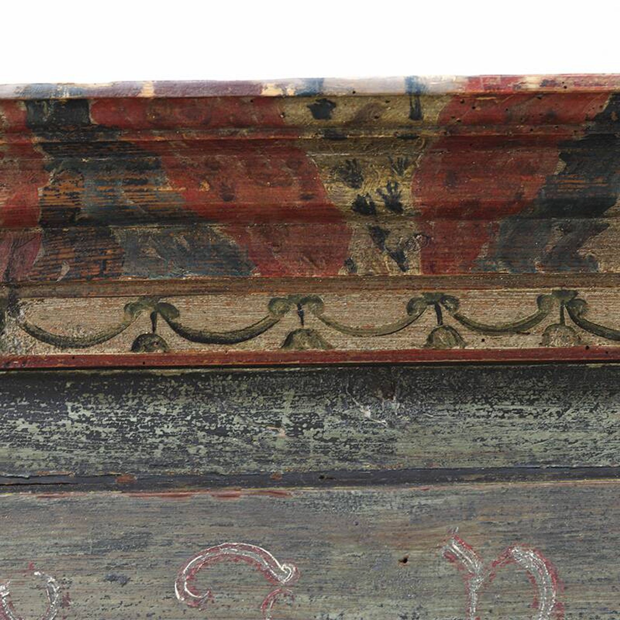 Antique Rustic Farmhouse Folk Art Painted Bridal Cabinet 1842