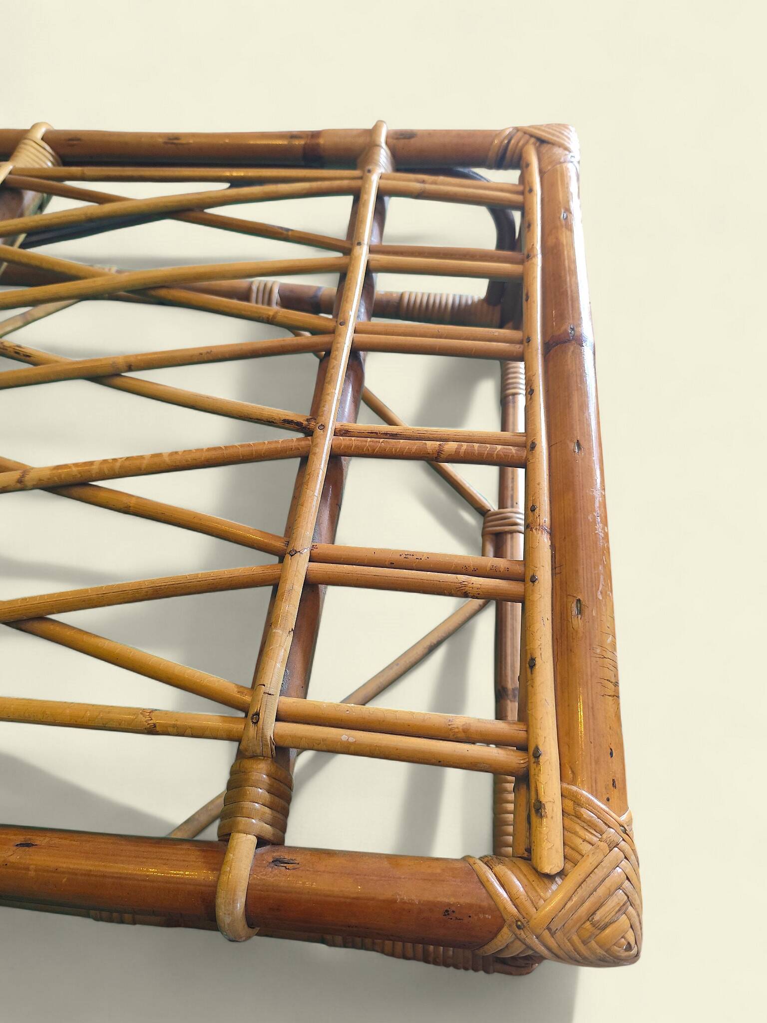 Low Varnished Rattan Armchair by Audoux-Minnet - Golfe-Juan, 1950s-1960s