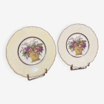 Pair of porcelain cups decorated with floral basket signed Siegel Paris Limoges