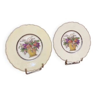 Pair of porcelain cups decorated with floral basket signed Siegel Paris Limoges