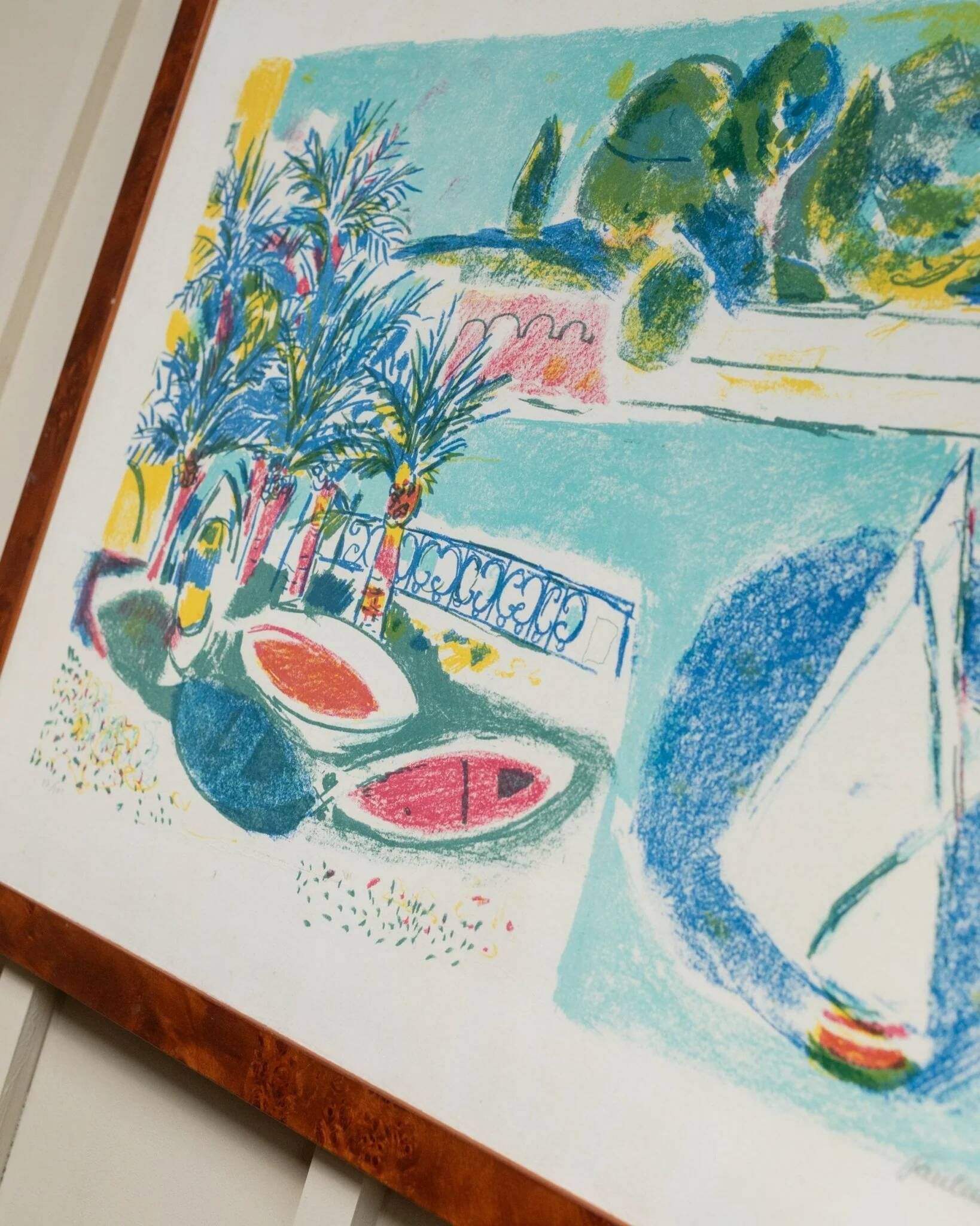 Vintage lithograph by Enrico Paolucci (1901-1999) – Beach motif – Colourful work, 70s style, wall art, unique decoration, gift idea.