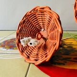 Vintage orange wicker pendant light - bird cage