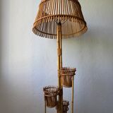 50s rattan plant stand floor lamp