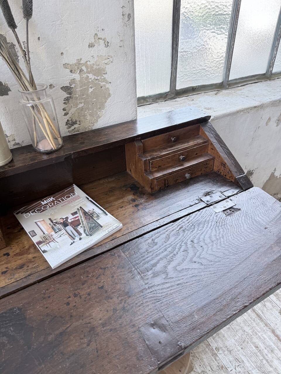 Bureau secrétaire chêne art populaire XIXème