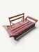 Structure of a wooden convertible sofa bed with storage drawer.