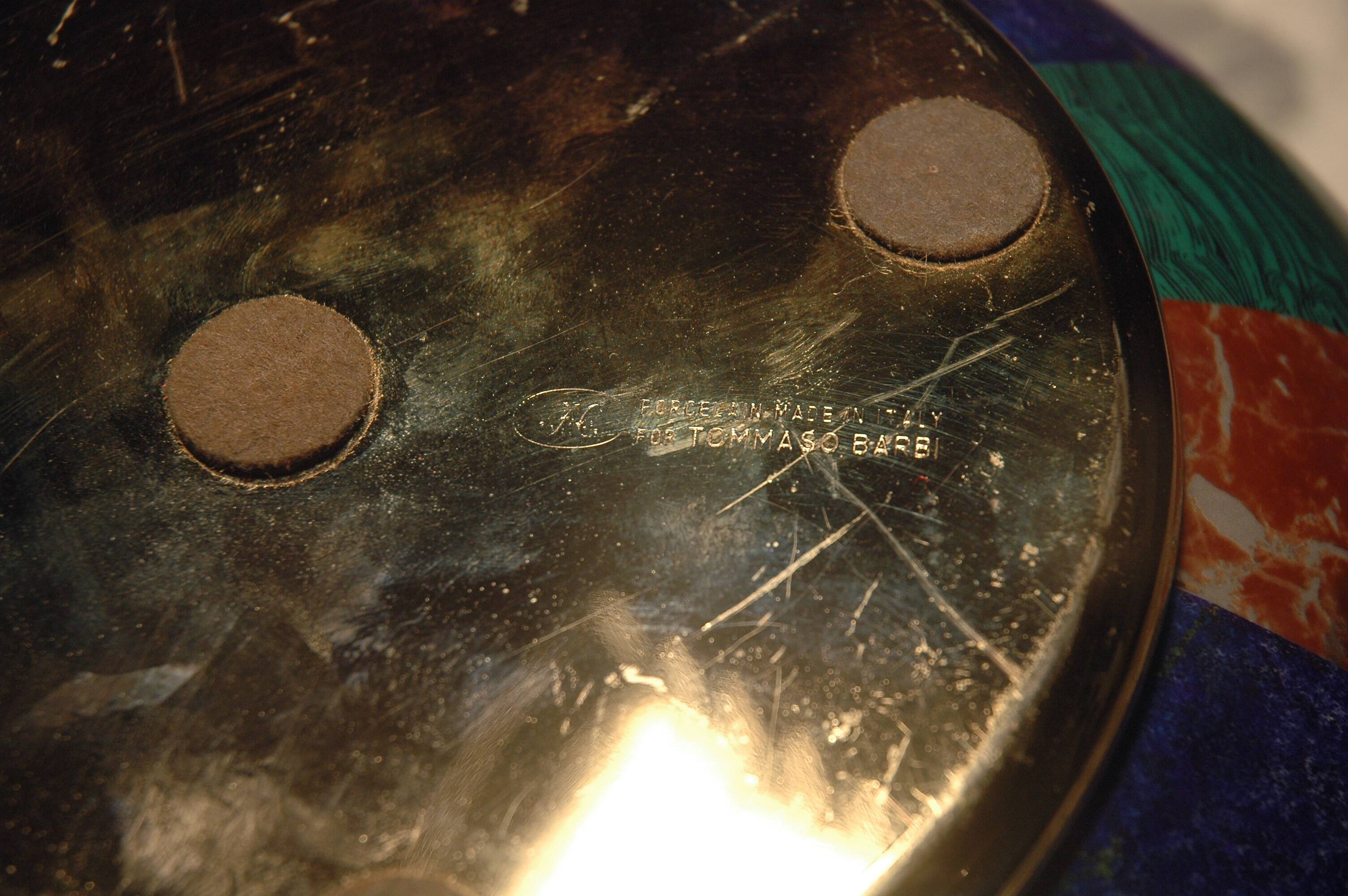 Large decorative pot cover vase Tommaso Barbi, porcelain and brass