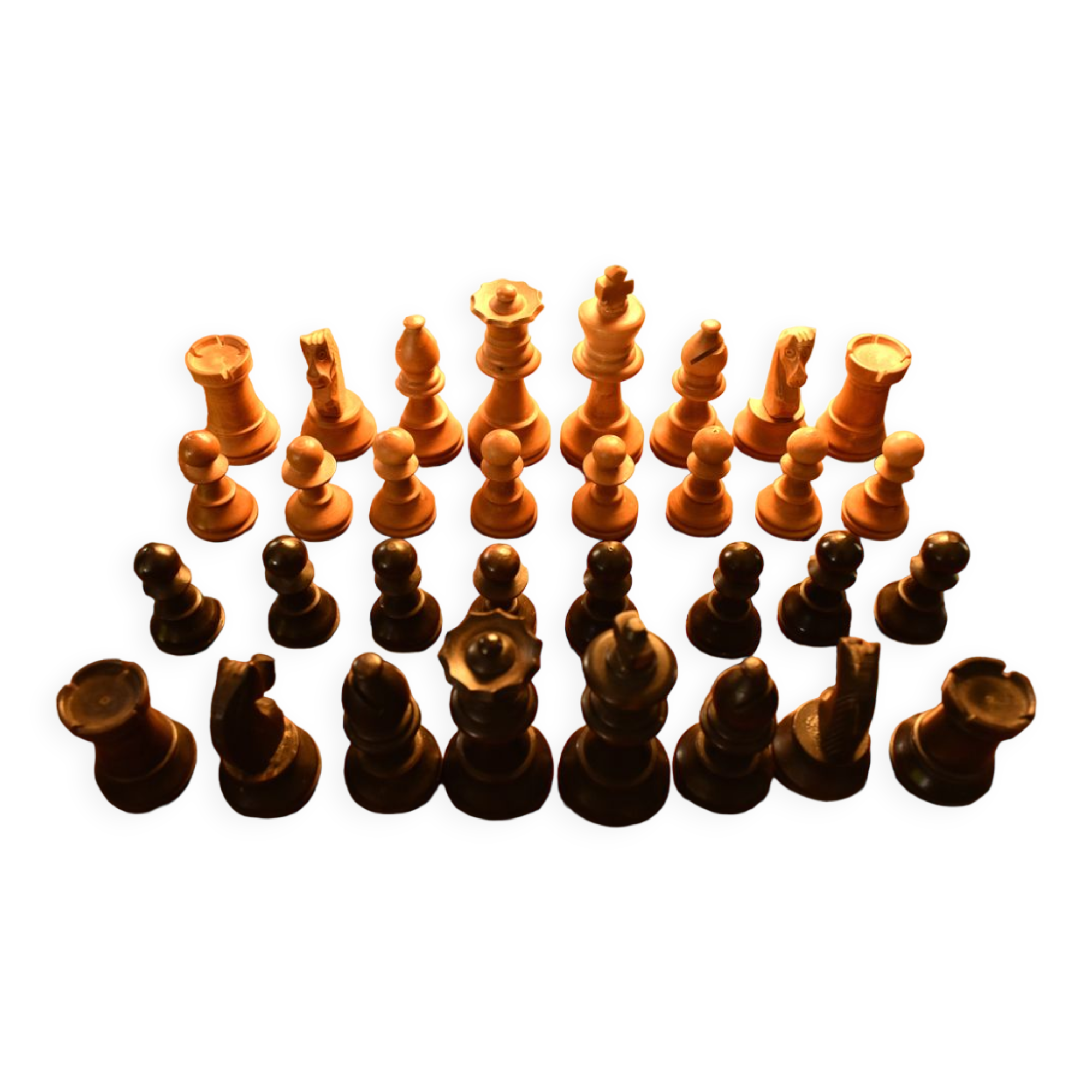 Old Staunton chess set in late nineteenth century wood