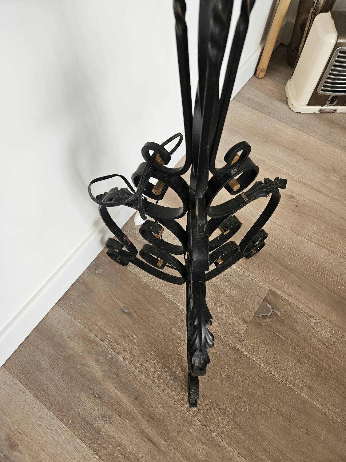 Art Deco wrought iron tripod floor lamp