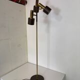 Lampadaire vintage moderniste marron et laiton à 3 spots, années 1960