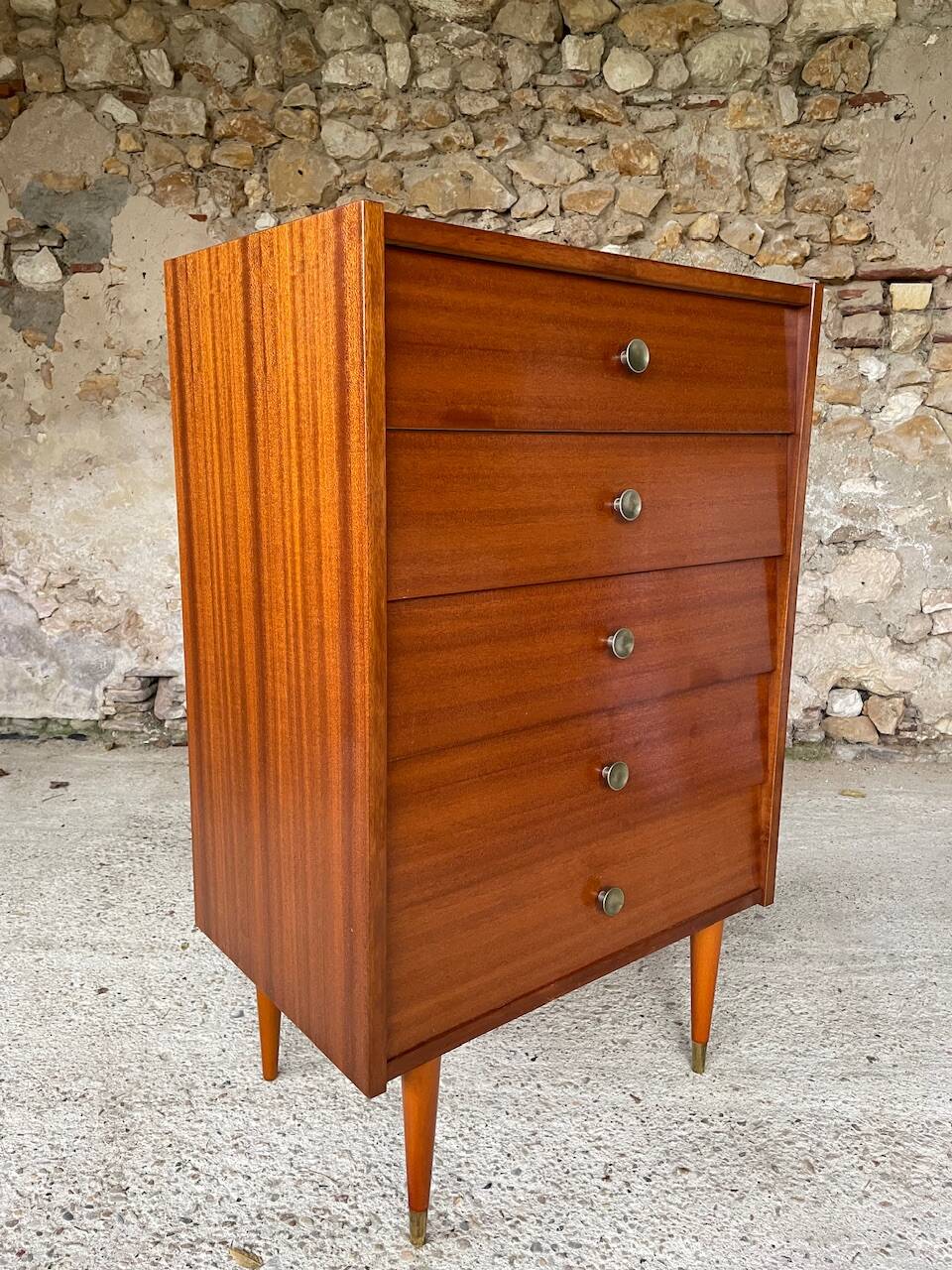 High chest of drawers with 5 drawers, Scandinavian style, circa 60's