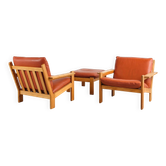 Pair of armchairs and ottoman by Tage Poulsen, Denmark, 1970s