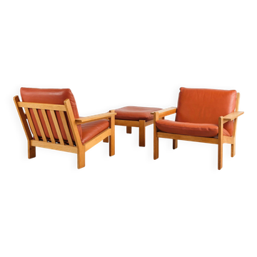 Pair of armchairs and ottoman by Tage Poulsen, Denmark, 1970s