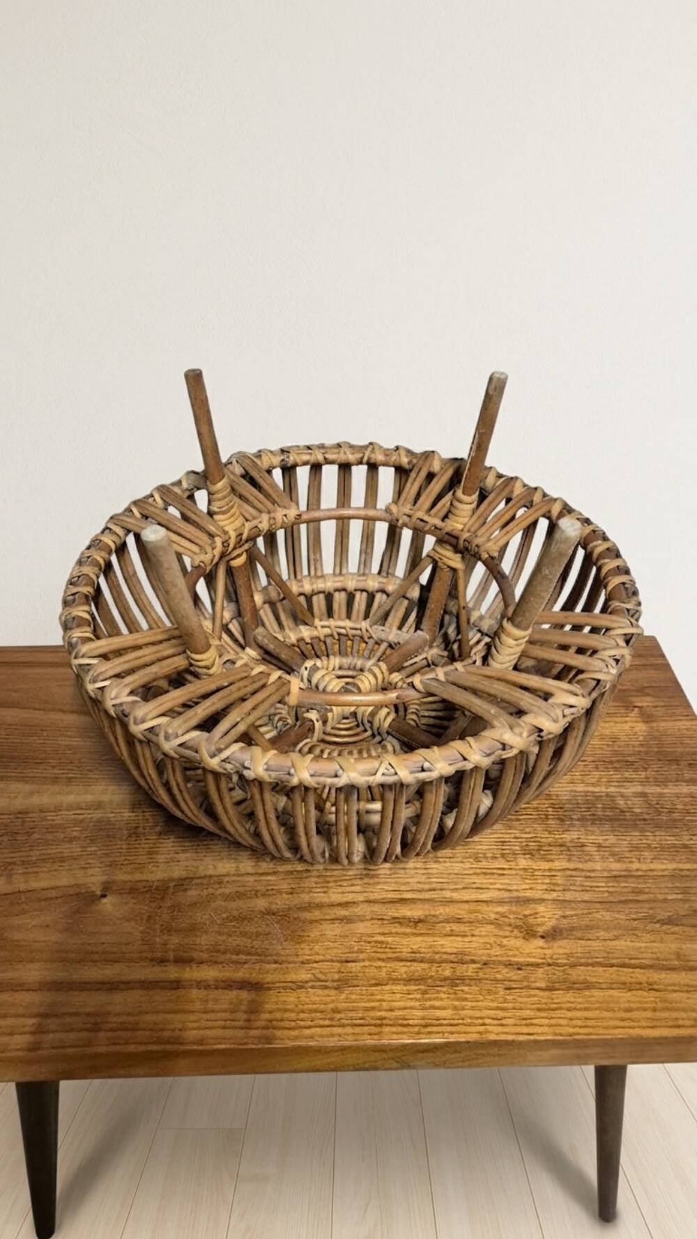 Mid-century woven rattan ottoman by Franco Albini, 1950s, Italy, 50 × 50 × 30 cm