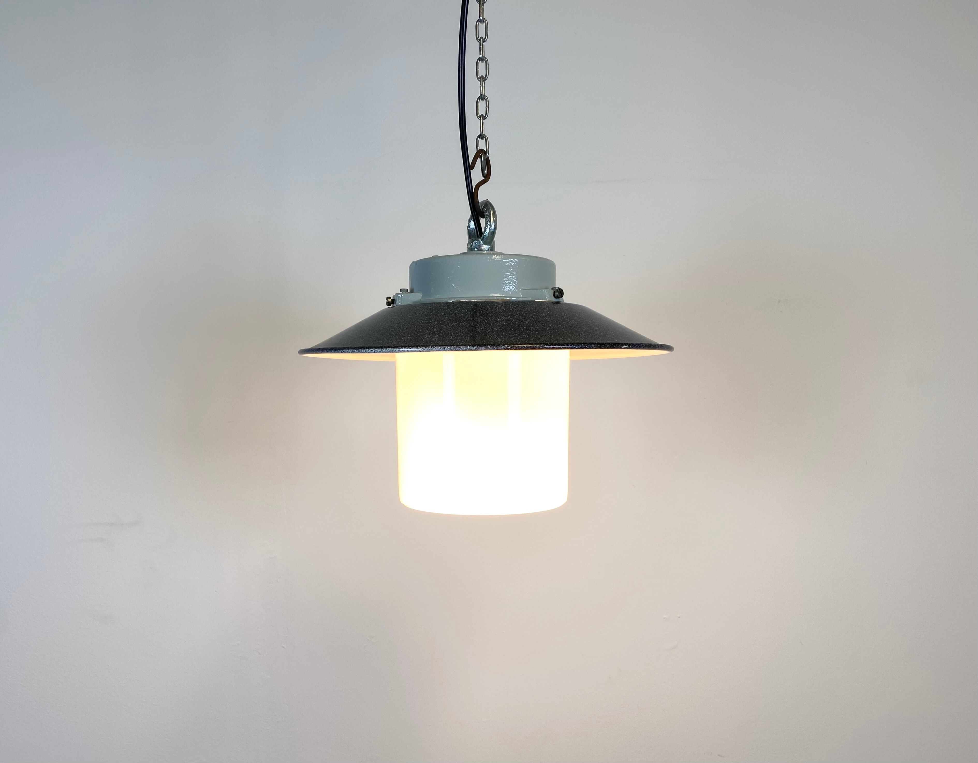 Industrial Hanging Lamp with Milk Glass, 1970s