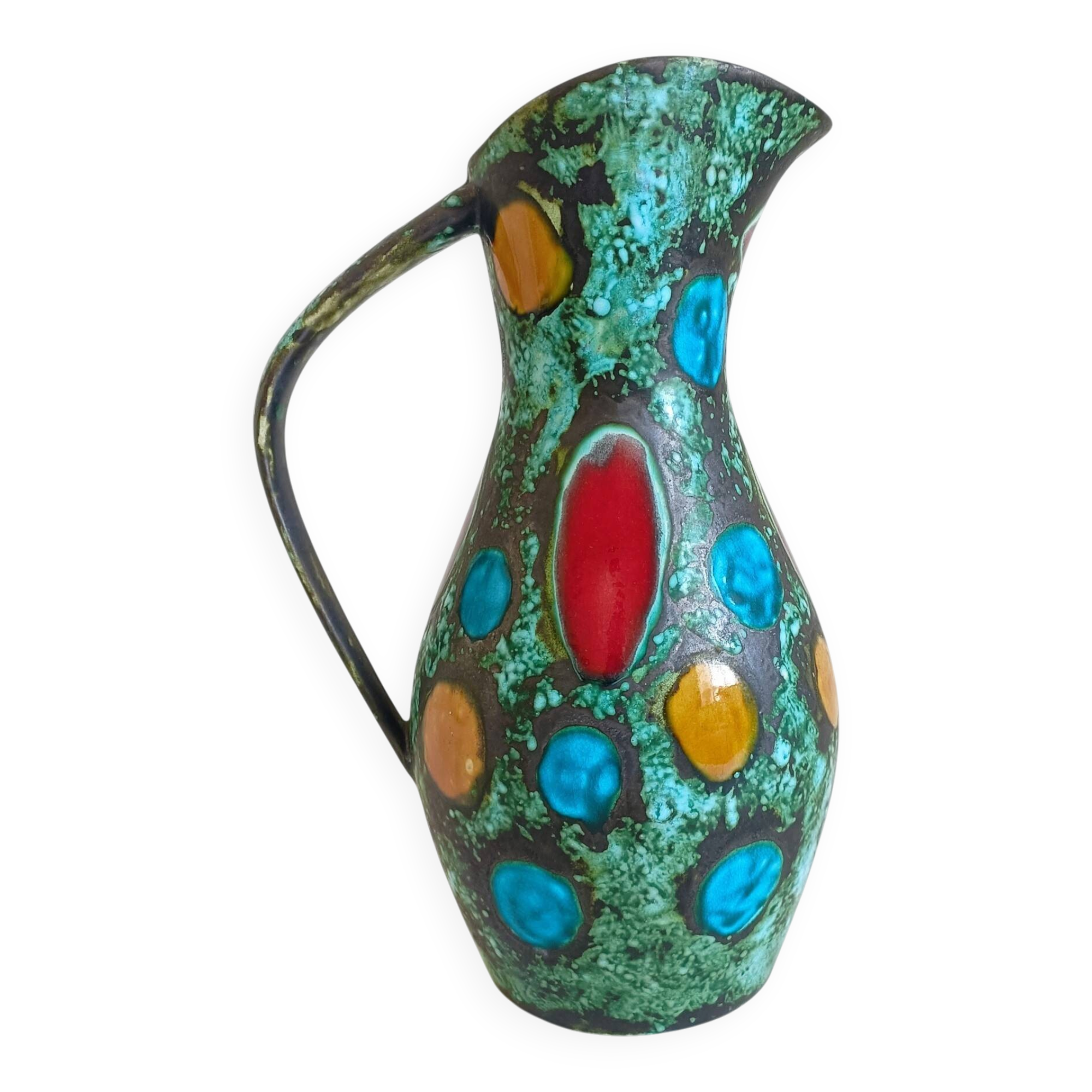 French Mid-Century Studio Pottery Pitcher/ Vase, Hand-Decorated, C. 1960