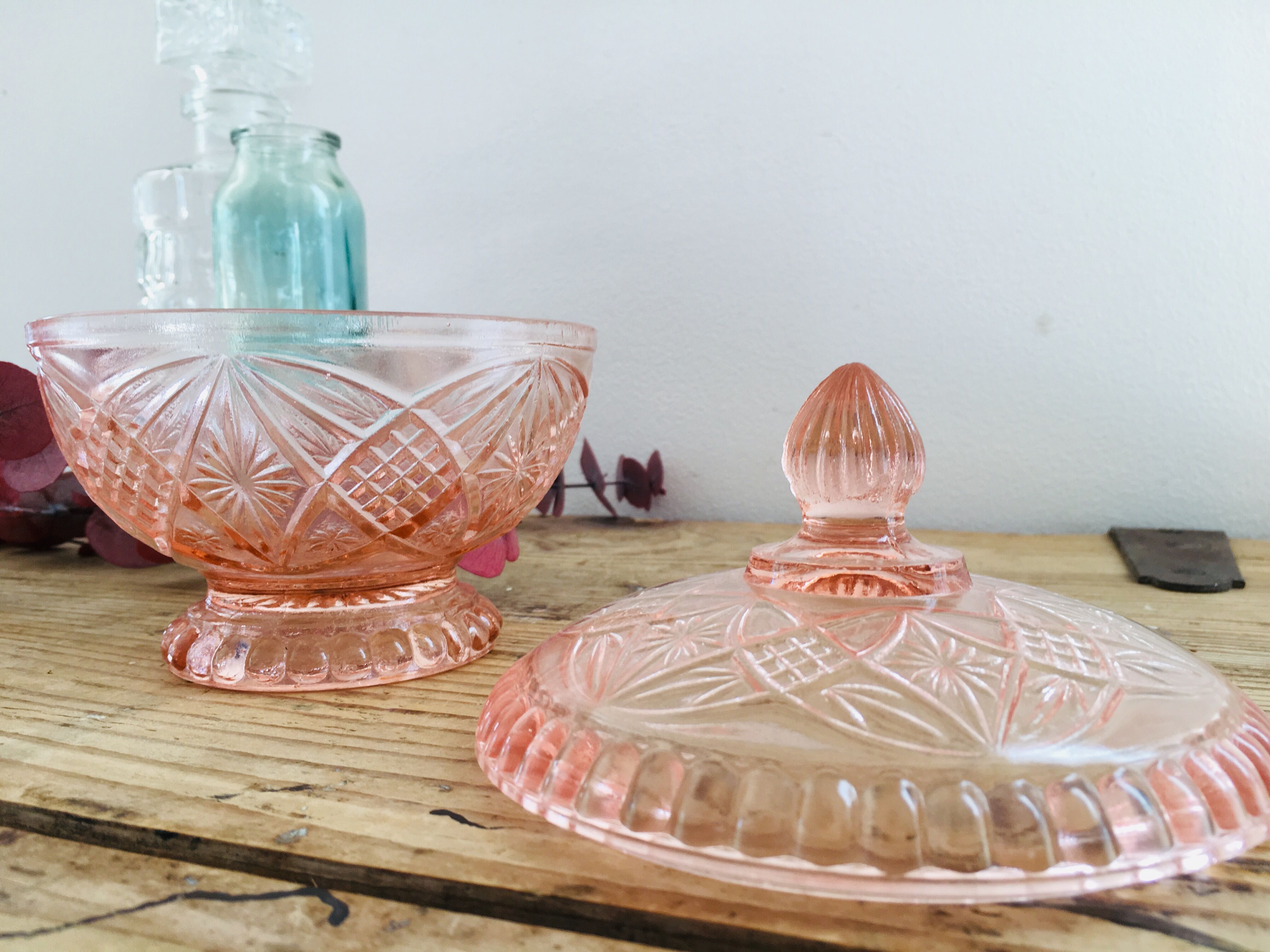 Pink glass candy box