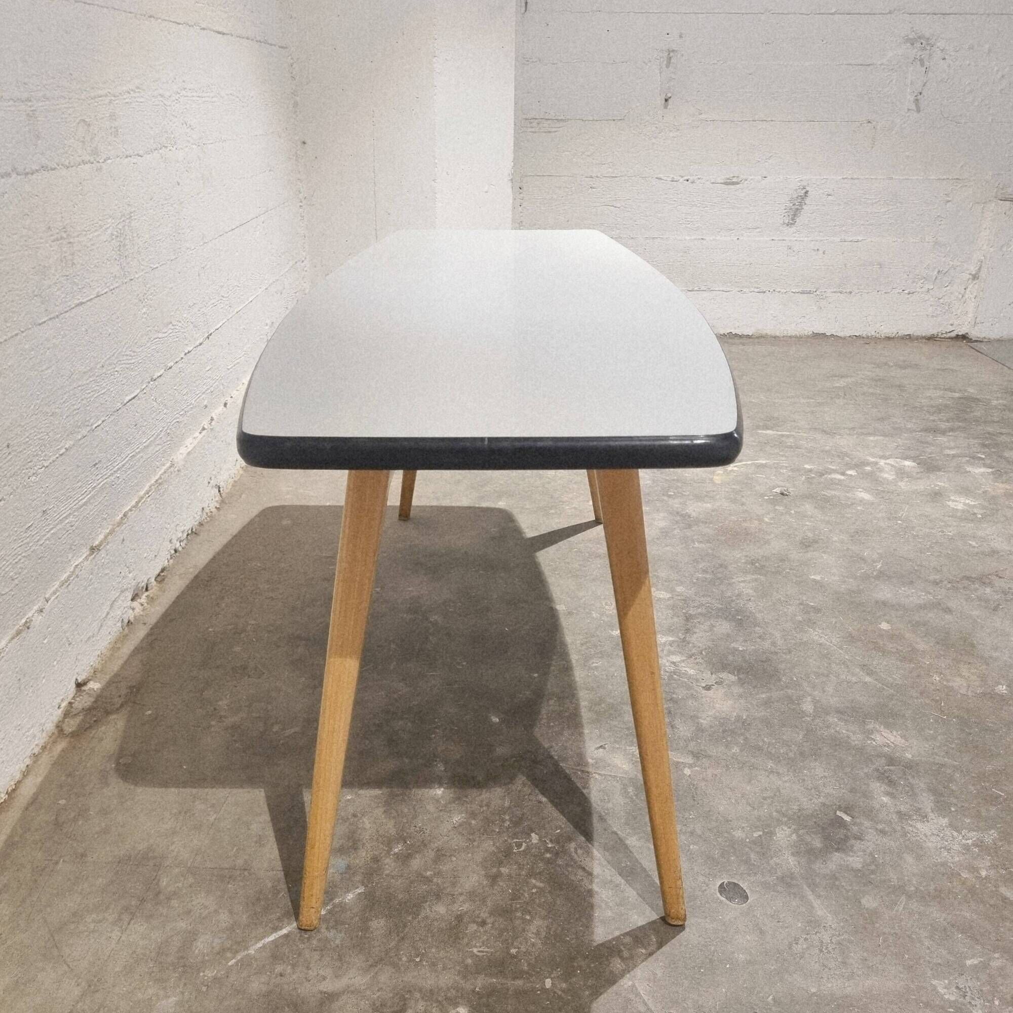 Vintage surfboard coffee table in birch and formica, 1950s