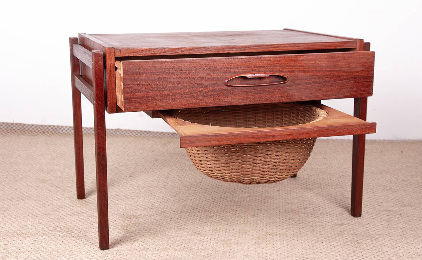 Vintage Danish sewing cabinet, known as "Travailleuse", teak and rattan from the 1960s.