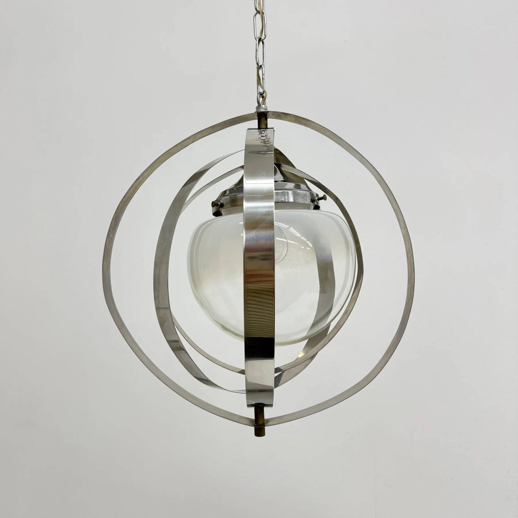 Mid-century glass sphere hanging pendant glass lamp design 1970’s space age Italy