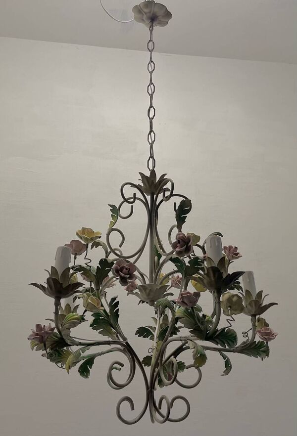 Lustre italien en céramique tole avec rosace, années 1960