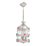 Vintage chandelier cage birds flowers white metal