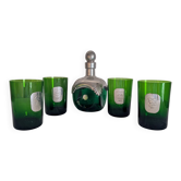 Whisky service Les Étains de Paris in green glass and pewter – 70's