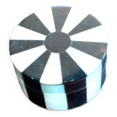 Vintage round box in mother-of-pearl and tortoiseshell-style resin - ring sizer pillbox snuff box