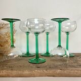 6 emerald green stemmed glasses