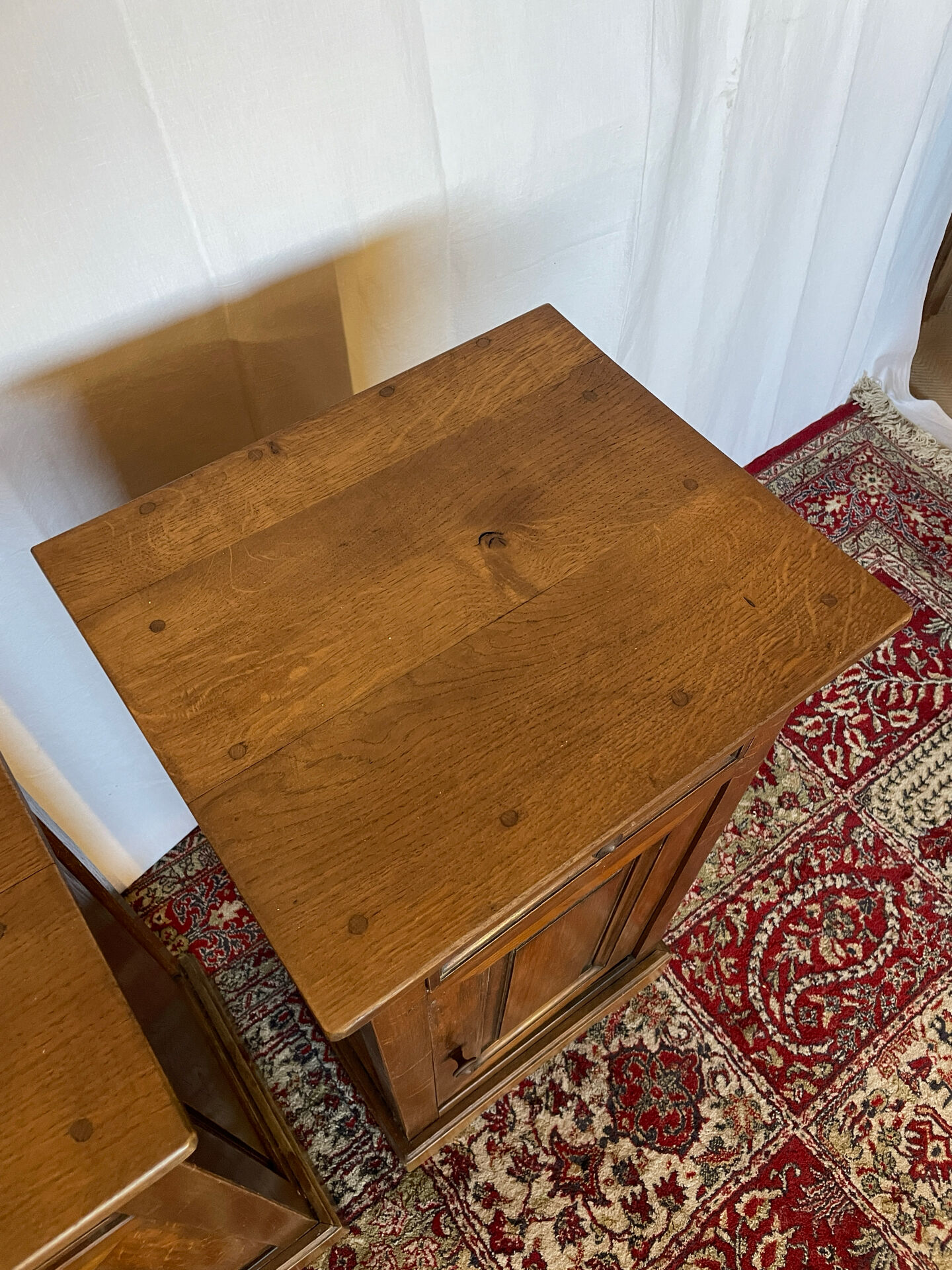 Pair of antique solid oak bedside tables