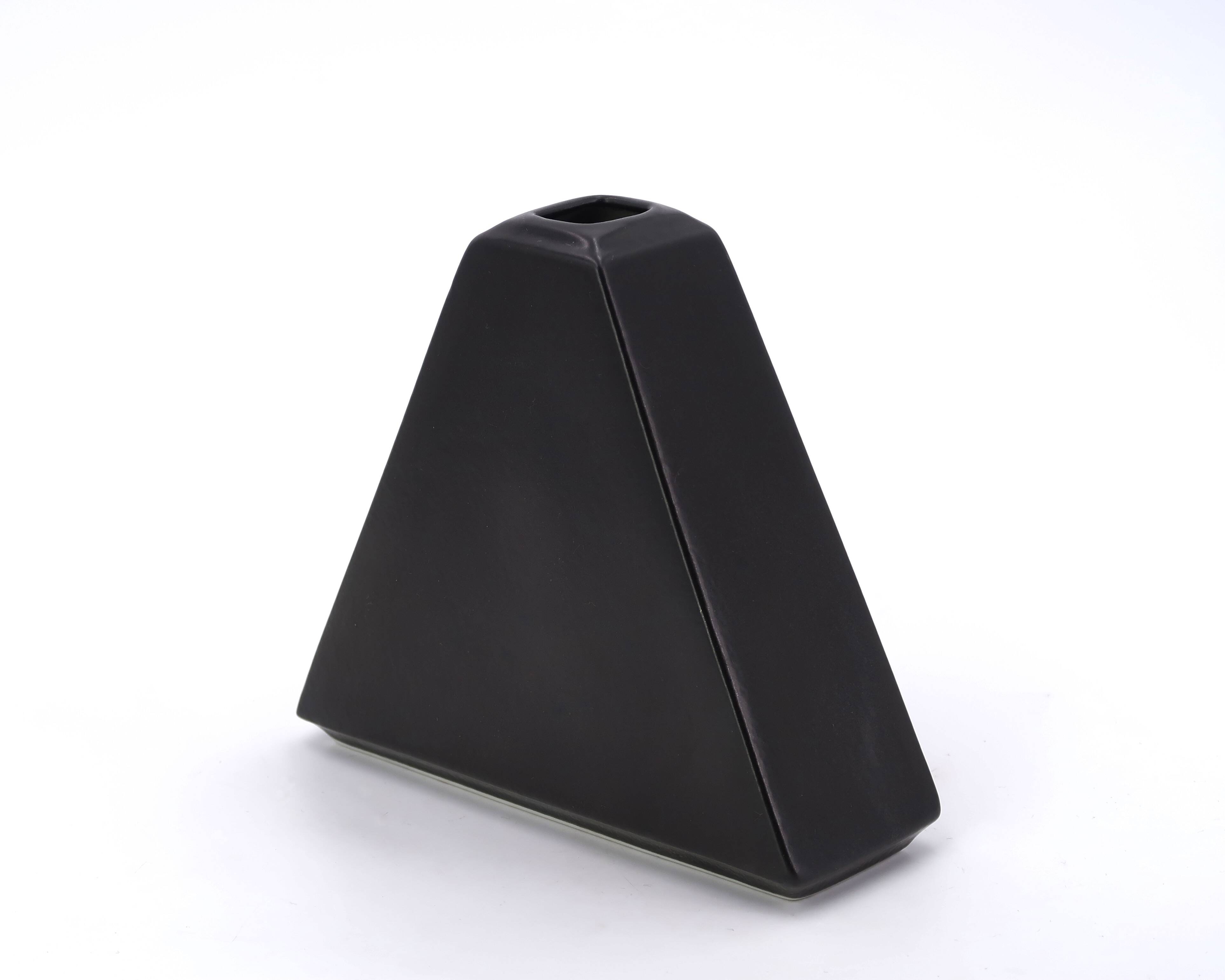 Black pyramid vase in Virebent porcelain, 1980s
