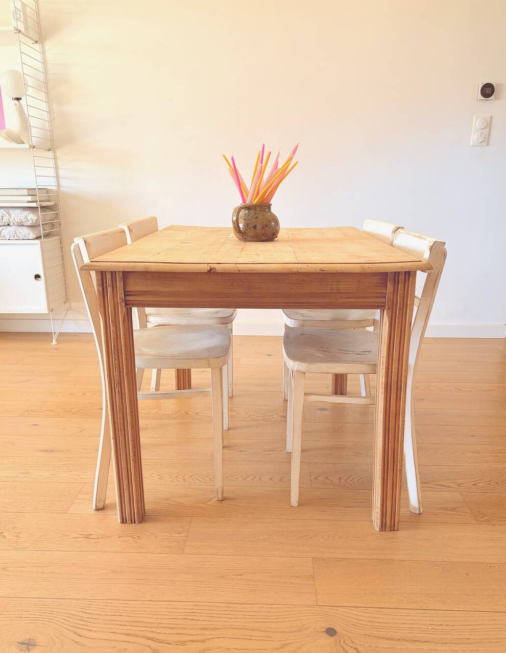 Art Deco sanded raw wood table