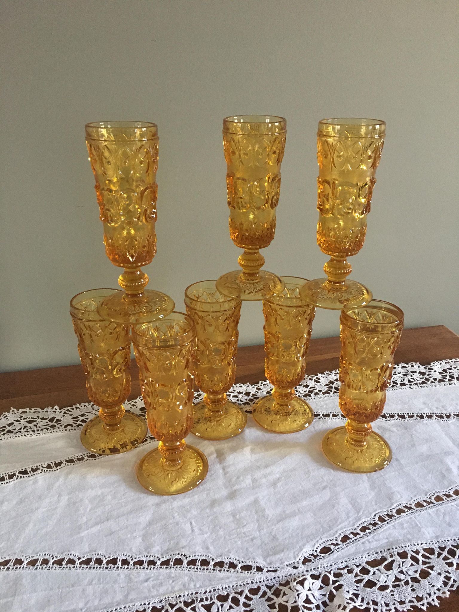 Old flutes in molded glass, pressed