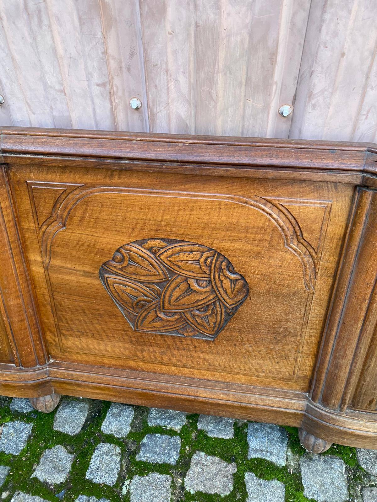Art Deco bed leg in solid oak, 1960, 136cm