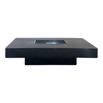 Table basse en marbre noir & bleu bac en chrome, design Willy Rizzo