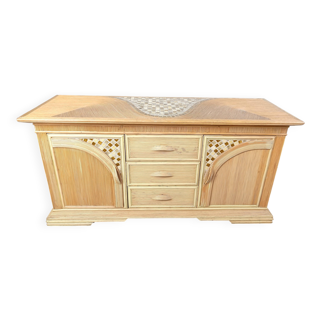 Service à Thé Vintage En Céramique Jaune - Décor Roseaux De Rivière - 5 Pièces