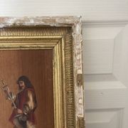 Antique Oil Wood Panel Framed Musketeer Signed 19th Century