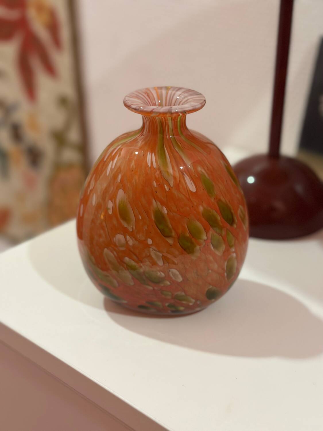 Blown glass balloon vase from mdina glass malta, 1970 red murano glass paste