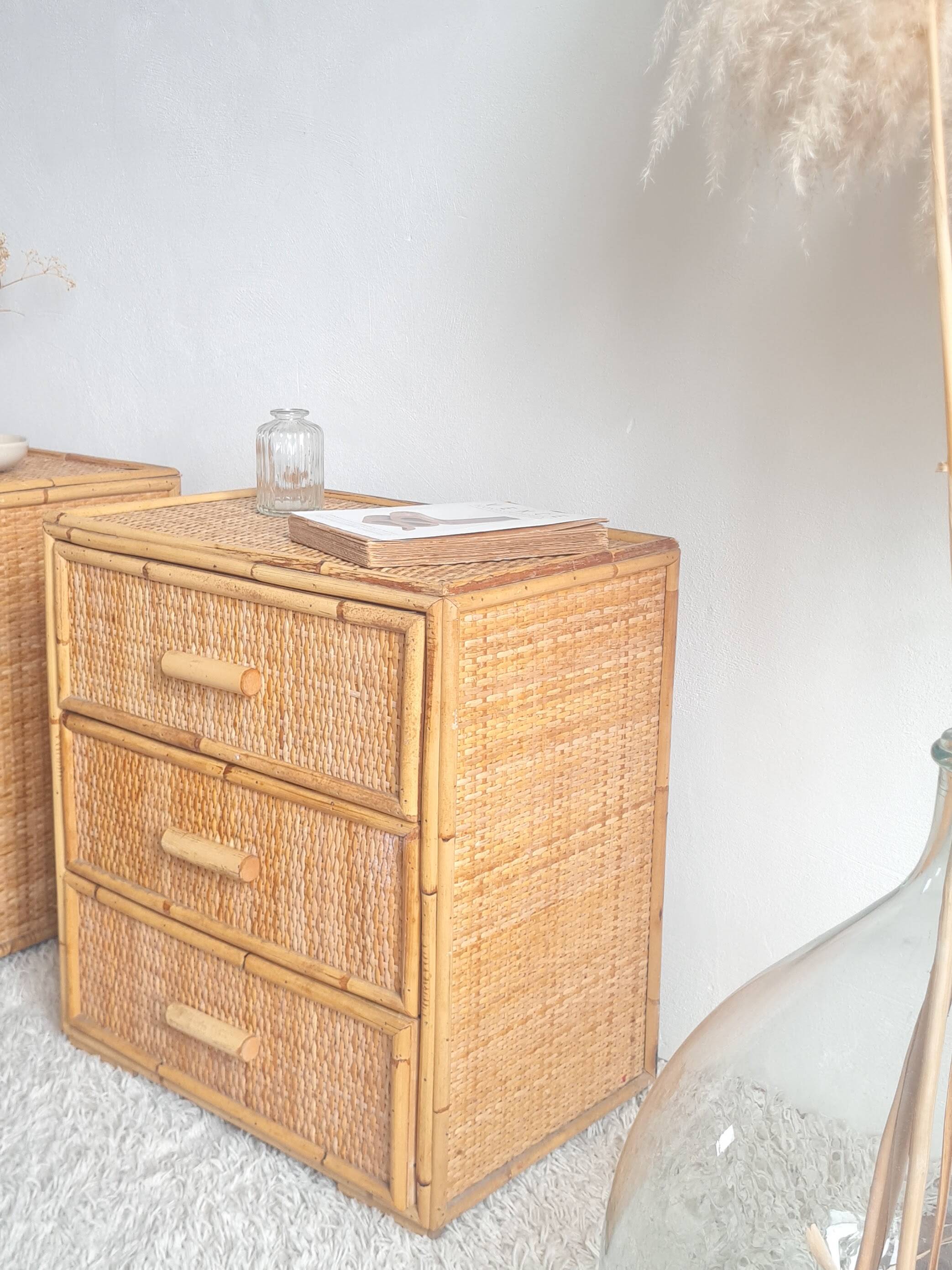 Pair of rattan bedside tables circa the 1970s.