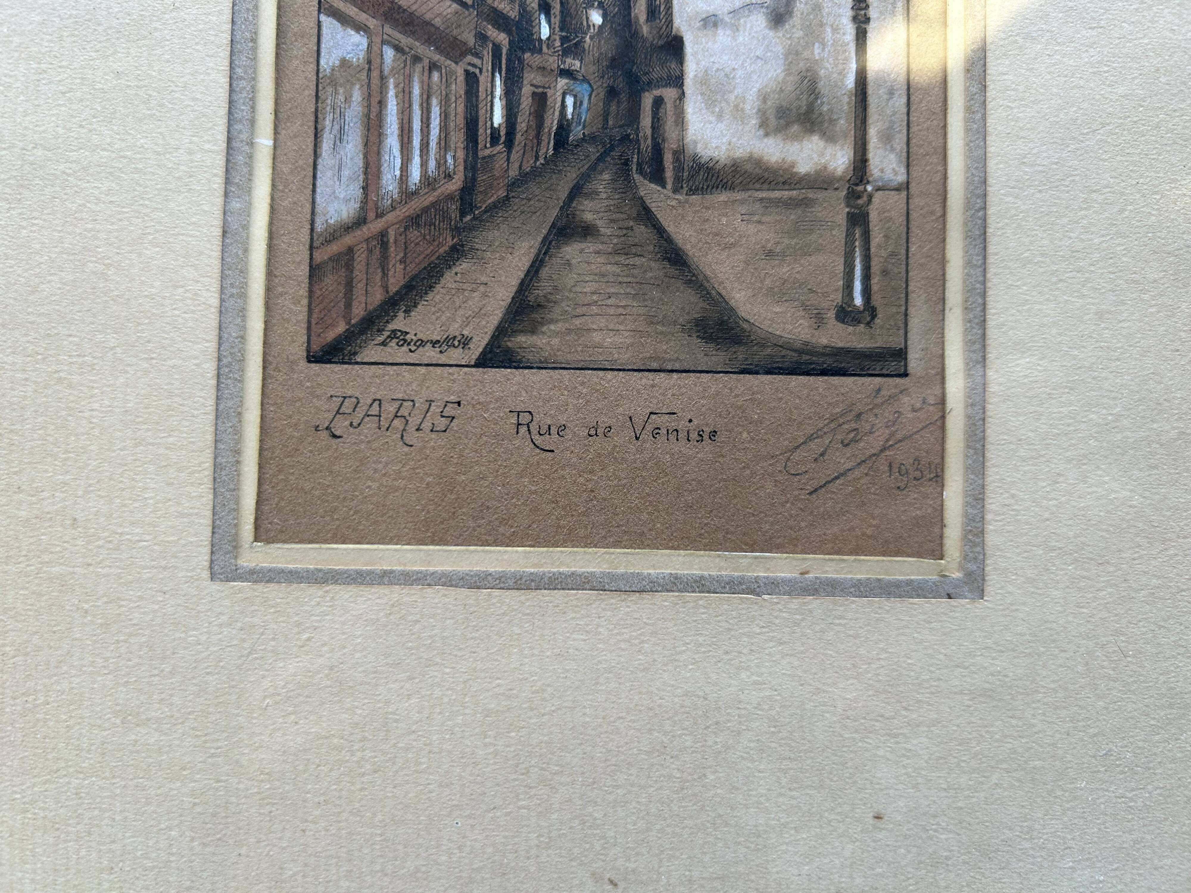 Antique illustration of Paris, signed and dated 1934