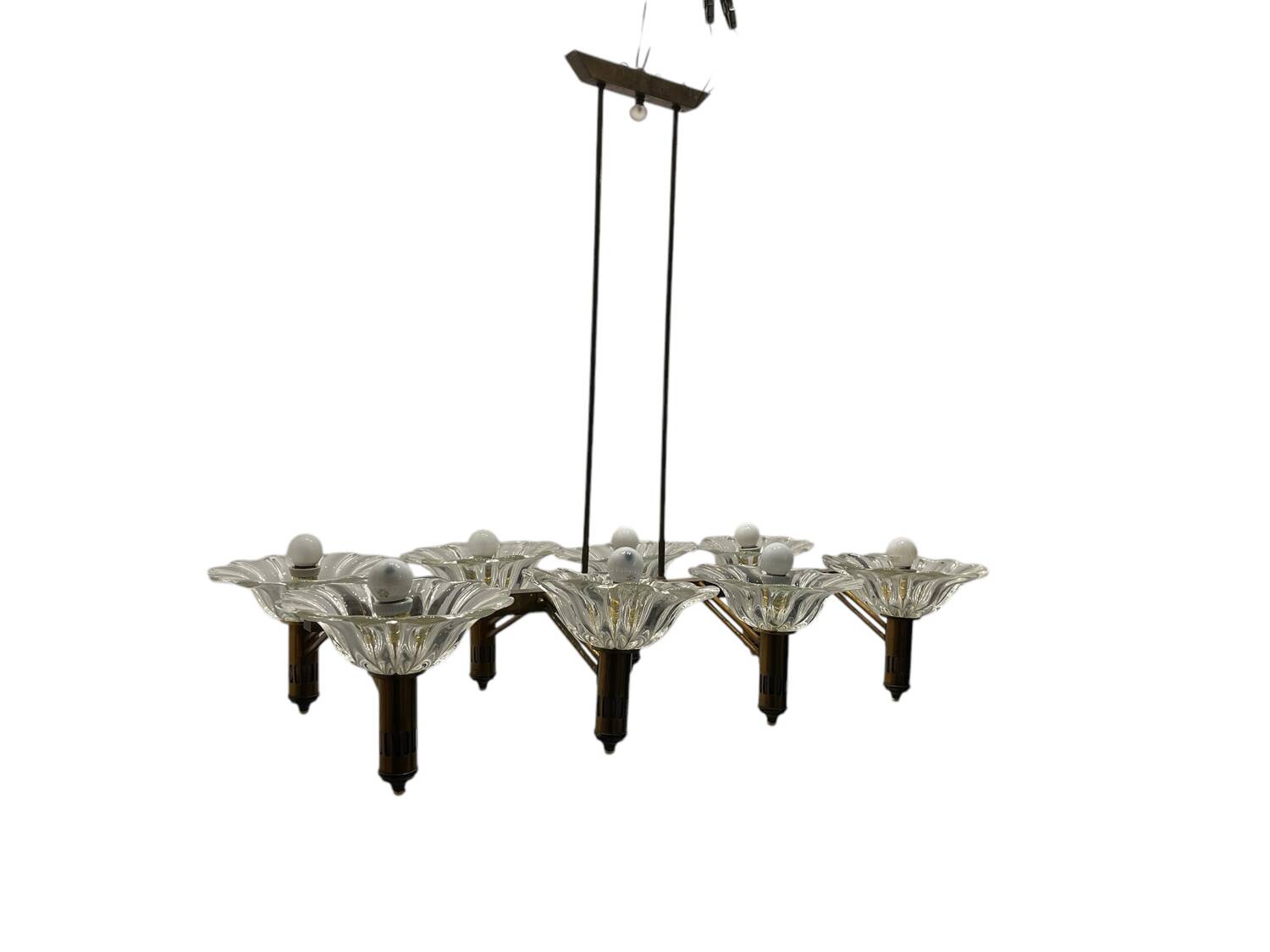 Large Rectangular Murano Glass Bronze Barovier Chandelier 1940’s